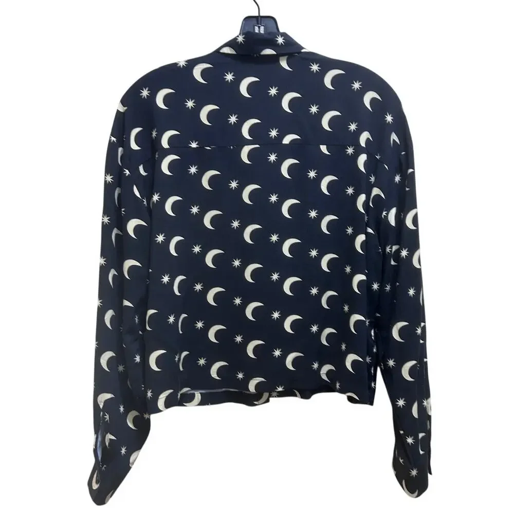 Forever 21 Moon Star Blouse M Black Celestial Button Up Witchy Goth Astrology - Picture 3 of 7